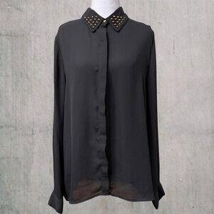 Forever 21 Studded Black Women L Sheer Goth Whimsygoth Grunge Punk Top Style